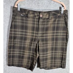 Rusty Bermuda Shorts Mens Size 34 Brown Plaid Casual Chino Preppy Pockets